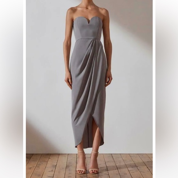 SHONA JOY - CORE 'U' BUSTIER DRAPED DRESS - GREY - US 6 - Picture 1 of 4